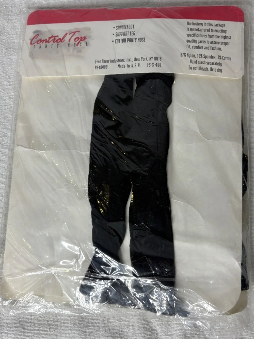 Vtg Control Top Pantyhose Black Size Med/Tall Style 8009 Sandlefoot Support Leg